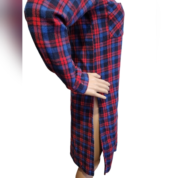 Red & Blue Stylish Plaids! Versatile, Side splits, Chest Pockets, Knee Length SM - Picture 13 of 16